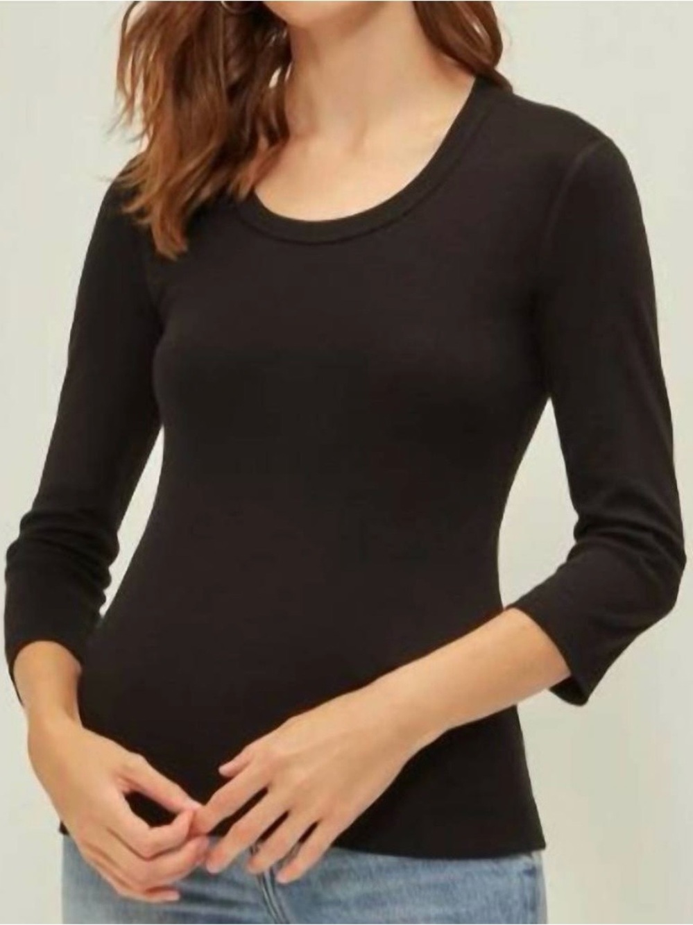 Three Dots Black Scoop Neck Long Sleeve Top Viscose Spandex Size M